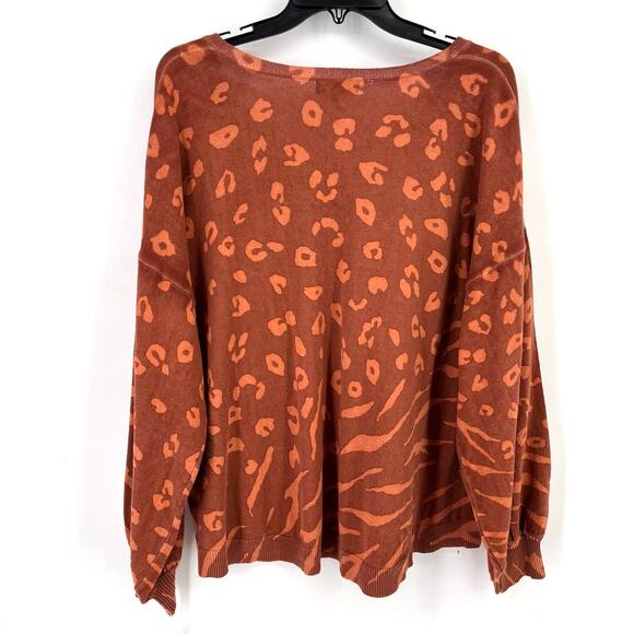 New Democracy Animal Print V-Neck Sweater Plus Size 3X Leopard Zebra Brown - Picture 3 of 7
